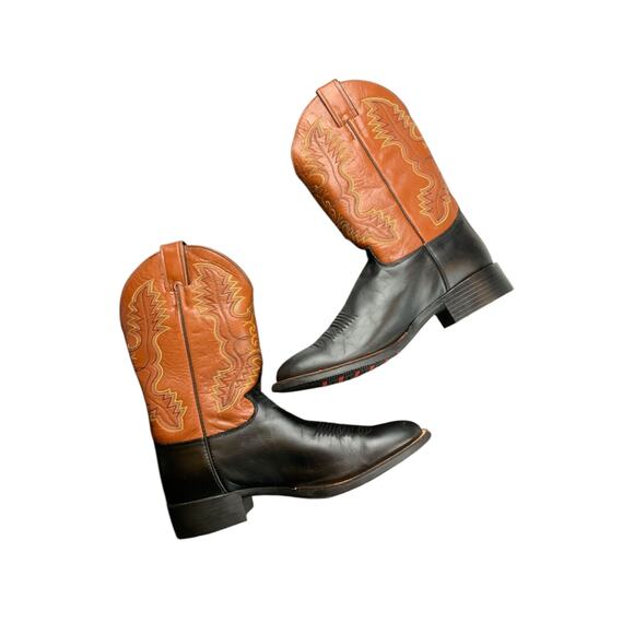 Justin Boots Mens 9D Black Brown Leather Western Cowboy Boots USA Made Tough main image 11